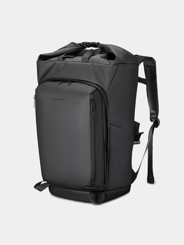 All purpose Black backpack on a light gray background with brand emmeton
