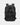 Black backpack with multiple straps on a light gray background