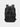 Black backpack with multiple straps on a light gray background
