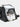 Black duffel bag with white sneakers inside on a light gray background