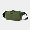 Green waist bag with a brand logo on a white background