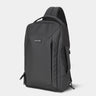 Black backpack on a light gray background