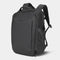 Black backpack on a light gray background