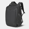 Black backpack on a light gray background