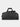 Black duffel bag with visible branding on a light gray background